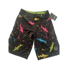 NWT Maui and Sons Boy's Youth Sz 14 Black Print Board Swim Shorts