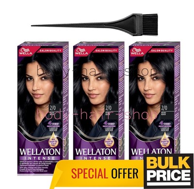 Wella Wellaton 2/0 Black Intense Vibrant Professional Rich Hair Color 3er Pack