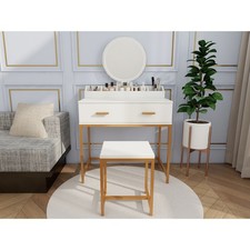 Vanity Set with Mirror and Stool - Storage Drawers and Organizer