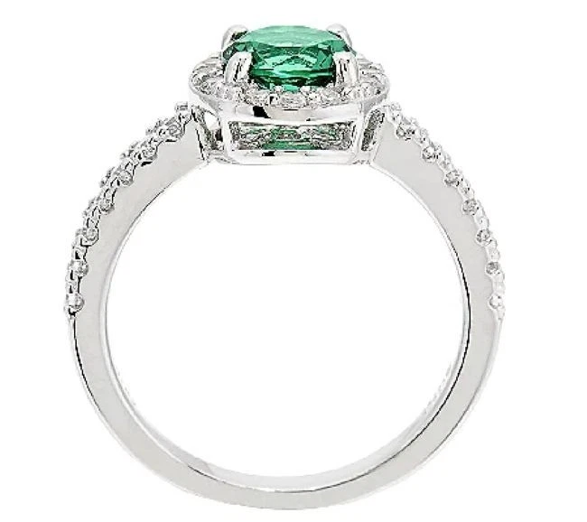Anillo Diamonique Simulado Esmeralda y Halo de Diamantes, Revestido de Platino Talla 5 Foto 2 de 2