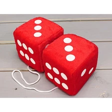 Vintage Zone Car Red Hanging Mirror 2.75" Fuzzy Dice Pair Tech Hot Rod Truck c10