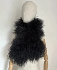 YVES SALOMON Women’s Shawl Wrap Tibet Lamb Fur 110cm!