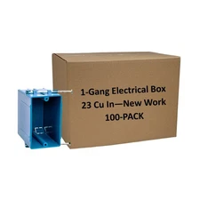 100-Pk New Work 1-Gang Electrical Outlet Box ETL Certified 23 Cu In Plastic Blue