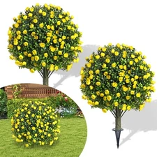 25.6" Artificial Topiary Ball Trees with Spike, 2 Pack UV Resistant Artificia...