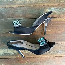 Kate Spade Ellie Black Slingback Rhinestone Bow Pumps   Size 9      