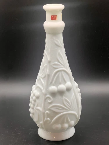 Rare Vintage Italian Milk Glass Decanter – Grapes & Cherries 10.5" No Stopper