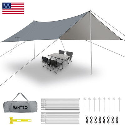 Pahtto Camping Tarp Poles 16X12 Ft Camping Canopy Waterproof Tent Tarp Rain