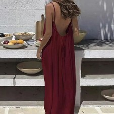 Women Backless Knitted Long Dress Sleeveless Oversized Home Gown
