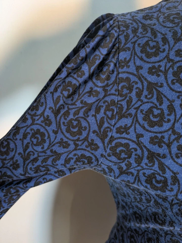 Boden Long Sleeve Floral Blue Black Mock Neck Dress, SIze 10L - Image 3 of 4