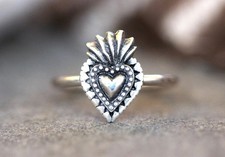 Sacred Heart Ring Sacred Heart Jewelry Heart Milagro Ring Flaming Heart Ring
