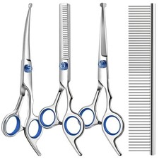 4-in-1 Dog Cat Grooming Scissors Kit Thinning Curved Straight Shears Comb