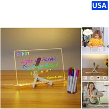 Classic Light-Up Acrylic Memo Board with 7 Color Markers - Fun & Functional