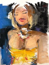 Figure Cubism Anime Chalk Pastel Drawing 14x17 Original On Paper Signed