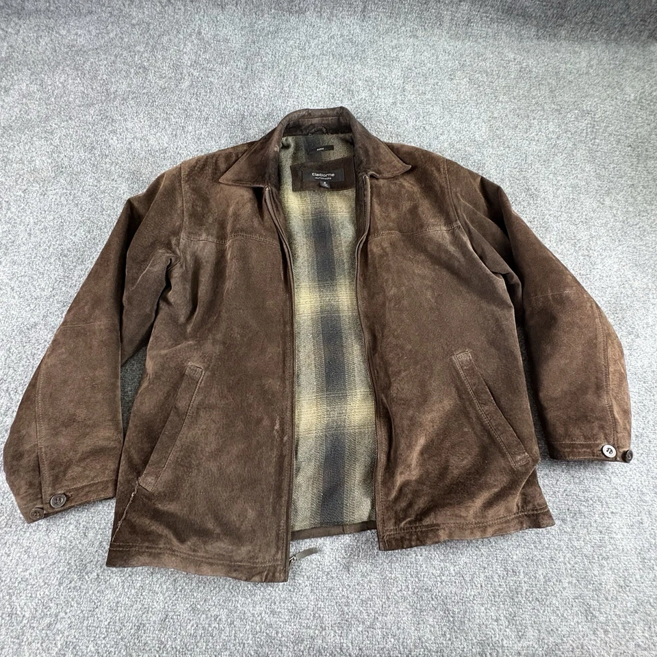 Claiborne Jacket Mens M Brown Suede Zip Distressed Grunge Rugged Workwear Moto - Image 2 of 4
