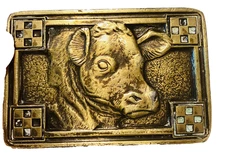 Vintage Spec-Cast Purina Profitunity Stampede Brass Belt Buckle Cattle Cow Head