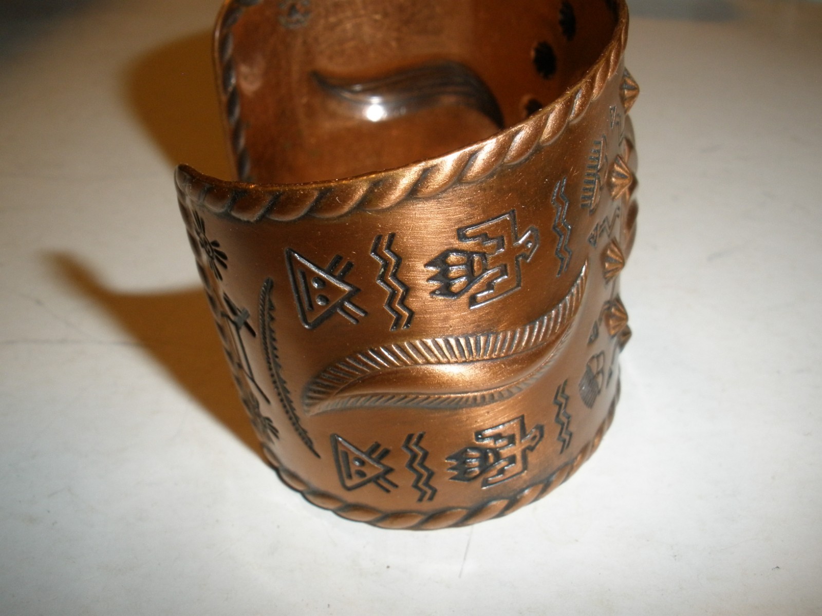 Solid Copper Bracelet Indian Scenes & Signs - image 4