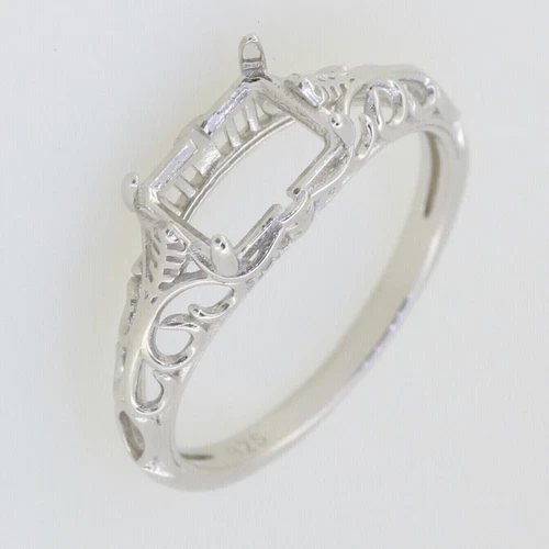 Anillo solitario semi montaje plata esterlina 925 octágono 8x6 mm - Imagen 1 de 1