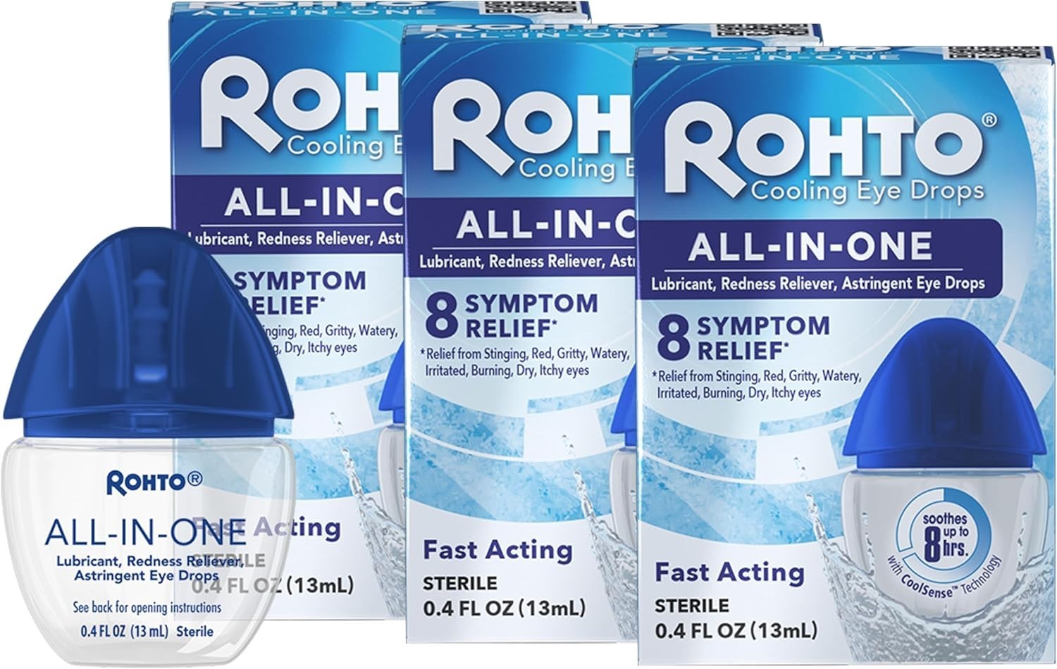 Instant Cooling Eye Drops, Ice All-in-One Formula, 0.4 oz, 3