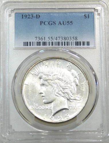 1923-D Peace Silver Dollar PCGS AU55 Frosty Luster PQ New Holder #R254C