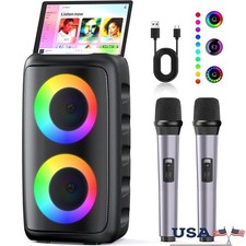 Karaoke Machine Bluetooth Speaker 2 Mic LED Light Show TWS 8H Playtime New