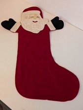 Vintage Santa Christmas Stocking Jolly Oversized Wool Handmade 20 Inches VGC