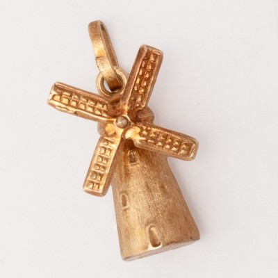 VINTAGE 14K 585 ROSE GOLD MOVING WINDMILL CHARM PENDANT 1.3g 22x12mm 50s ITALY