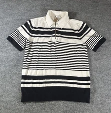 Reiss Men’s Medium White Blue Striped 1/4 Zip Polo Shirt Preppy 