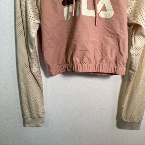 Felpa con cappuccio Fila donna taglia media Isha Crop maglione allenamento top rosa nebbioso maglia
