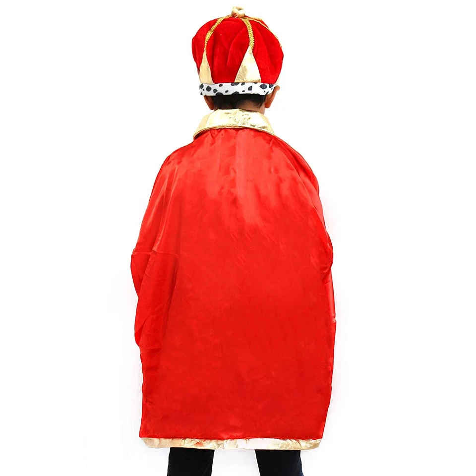 Kids Red Gold Royal King Wise Man Christmas Nativity Fancy Dress - Cape + Crown  - Image 2 of 2