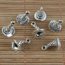 9pcs Tibetan Silver textured witch hat design charms h0050