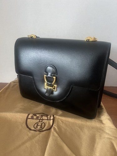 XLT Auténtico HERMES Caja Negra Cuero 25cm Sandrine Convertible Correa de Hombro GHW - Imagen 20 de 20