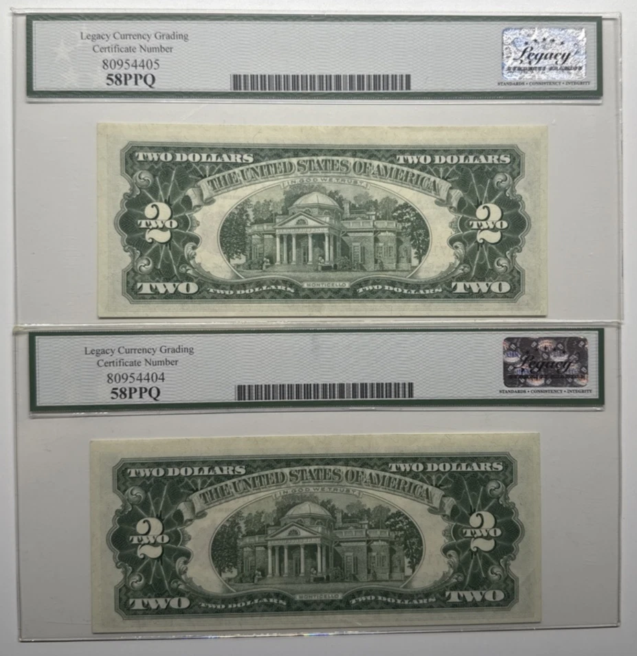 LEGACY58 STAR TWO CONSECUTIVE 1963 2$ LOW SERIAL # THREE 000 DIGITS 1527/8A - Image 2 of 2
