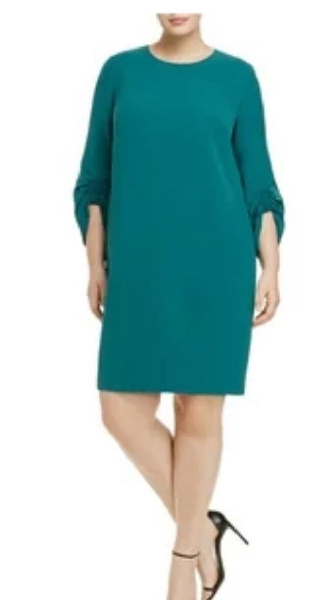 lafayette 148 green dress Womens Lined 3/4 Sleeve Above The Knee Shift size 14 Made to Match