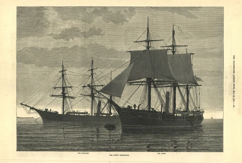 The Arctic Expedition - the Discovery - the Alert. Ships 1875 old print
