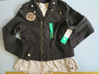 New Hudson Girls 2 Piece Set Jacket and Top Black / Grey M or XL