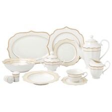 57 Pieces Bone China Dinnerware Set Service for 8 - Wavy Gold Mix and Match
