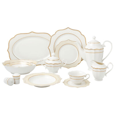 57 Pieces Bone China Dinnerware Set Service for 8 - Wavy Gold Mix and Match