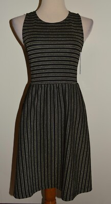 New Womens Draper James RSVP Dress XS Black Gold Striped Sleeveless A-Line