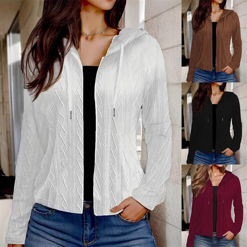 OFF WHITE Cappotto donna casual autunno cardigan zip cappuccio giacca taglia 6 22