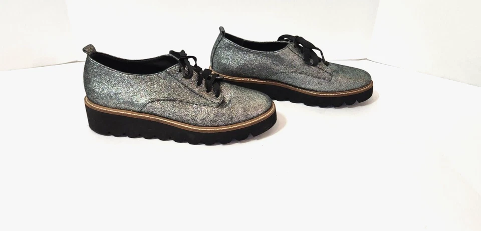 Zapato Oxford Shellys London Jack Plata Brillo Plataforma con Cordones Para Mujer 8.5-9 M Foto 4 de 4