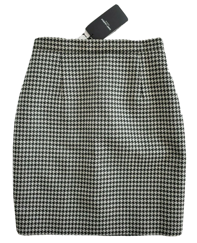 Nueva Auténtica Falda SAINT LAURENT PATA DE GALLO 100% LANA LÁPIZ F36 US-2/4