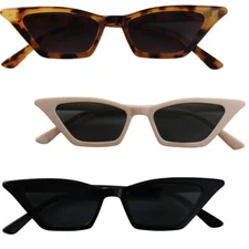ShadyVEU - Small Narrow Wide Slim Cat Eye Flat Top Hype Fashion 90's Sunglasses