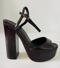 OFFICE Burgundy Croc Effect Slingback Open Toe Block High Heel Sandal Shoes UK 4