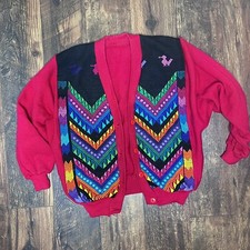 Vintage handmade Peruvian colorful embroidered sweater cardigan medium