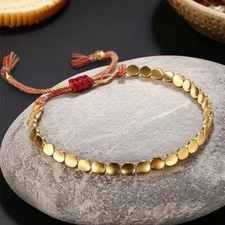 2pcs Tibetan Copper Bead Bracelet Set Lucky Wealth Protection Energy Unisex Gift