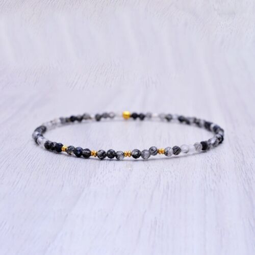 Black Rutilated Quartz Faceted Round Gemstone Beads Stretchable Bracelets 6-8'' - Picture 8 of 12