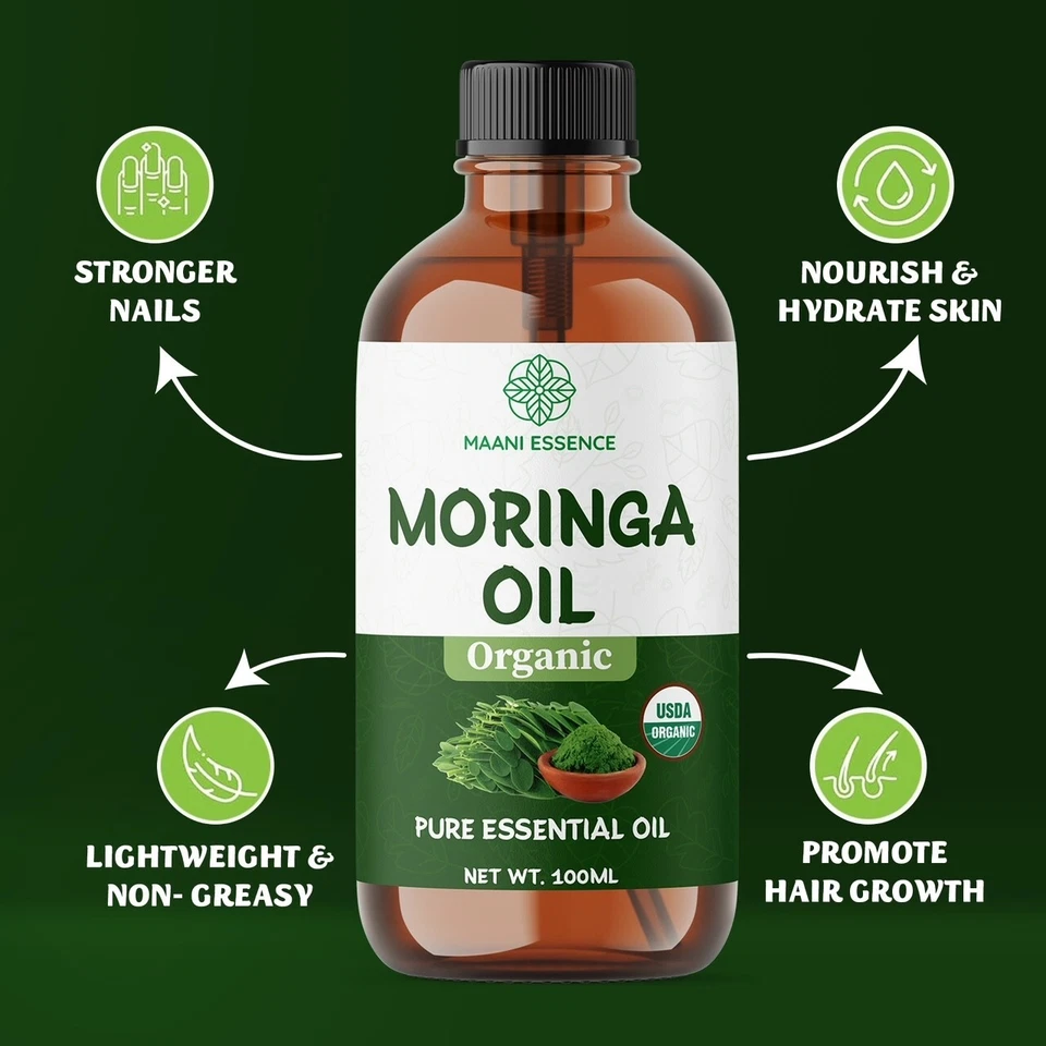 100ML LARGE ORGANIC MORINGA OIL 100% PURE AND NATURAL -NON GMO - MADE IN USA - Image 3 of 4