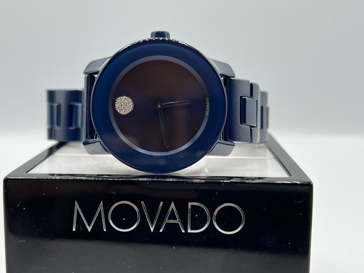 Movado Bold Ladies Blue Dial Ceramic Swiss Quartz Watch 3600805
