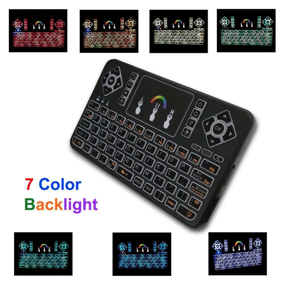 Mini 7 Color Backlit Handheld 2.4 USB Wireless Keyboard Keypad Fly Mouse Remote - Image 3 of 4