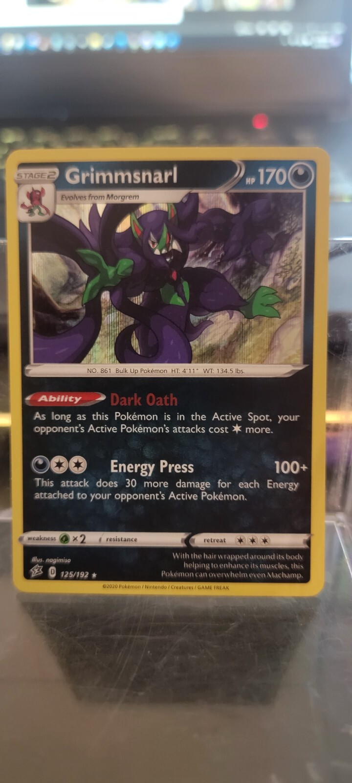 Pokemon Card Grimmsnarl 125/192 Holo Rare Rebel Clash, M1